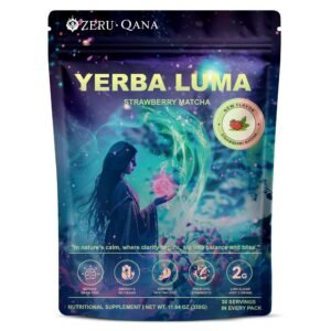 Yerba Mate Instant Tea Powder, 3-in-1 Super Bloom Energy Drink, Low Sugar, Supports Mental Clarity, Containing Prebiotics and Probiotics | Strawberry Matcha Flavor 30 Servings